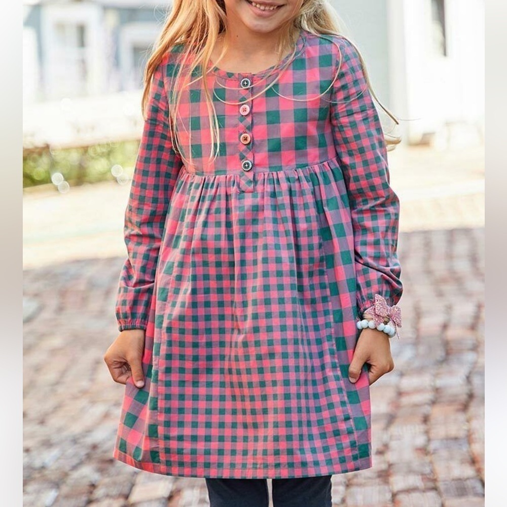 Matilda Jane Long Sleeve Pink Blue Check Plaid To See You Button Accent Dress 10